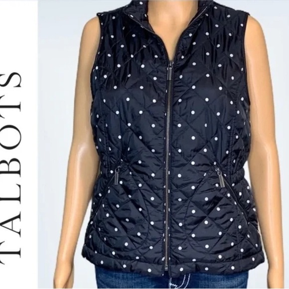 Black and White Polka Dot Puffer vest Talbots Size L Preppy career casual - Picture 4 of 16